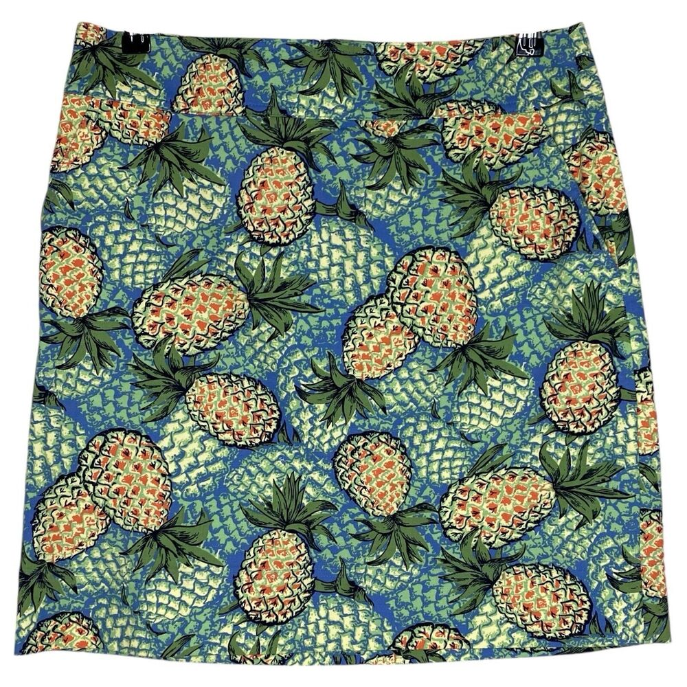 Talbots Skirt 8 Petite (31") Pineapple Print Pockets Tropical Vacation Beach